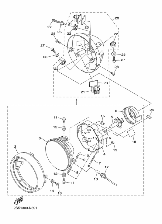 Yamaha 5S7-84310-50 Headlight Unit Assy — shown on the Headlight parts diagram