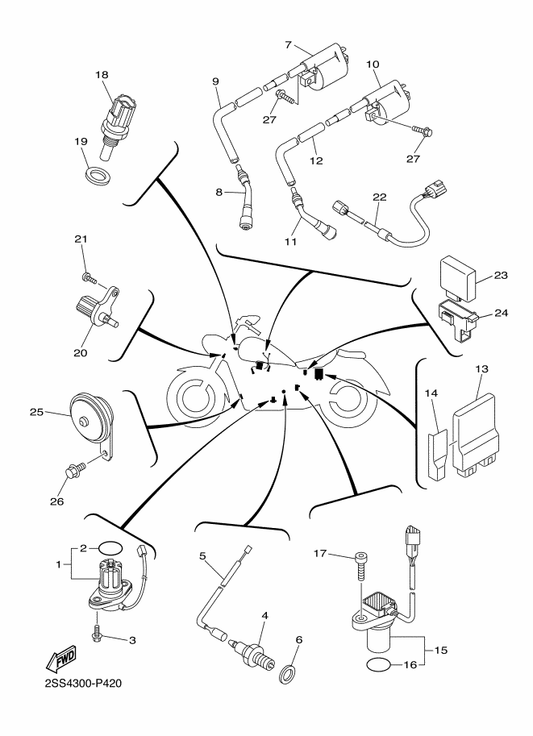Yamaha 1US-83400-00 Flasher Cont. Unit Assy — shown on the Electrical 1 parts diagram