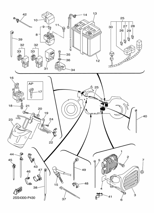 Yamaha 27D-2334G-00 Bracket 1 — shown on the Electrical 2 parts diagram