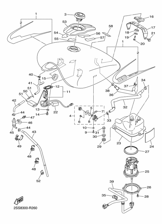 Yamaha 2YK-21747-00 Damper — shown on the Fuel Tank parts diagram