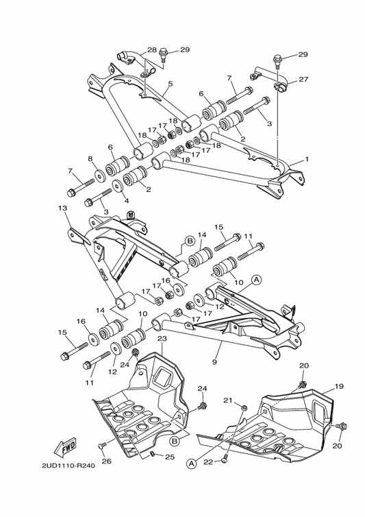 Yamaha 2BG-F2128-01 Cover, Thrust 1 — shown on the Rear Arm parts diagram