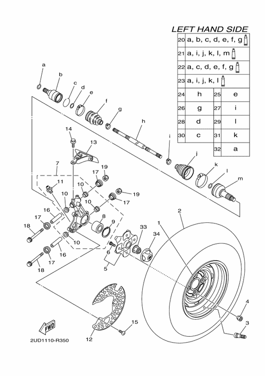 Yamaha 94110-12819 Tire (At26X10-12 Mu06Y**Tl) — shown on the Rear Wheel parts diagram