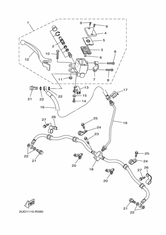 Yamaha B16-F3922-00 . Lever, Brake — shown on the Front Master Cylinder parts diagram
