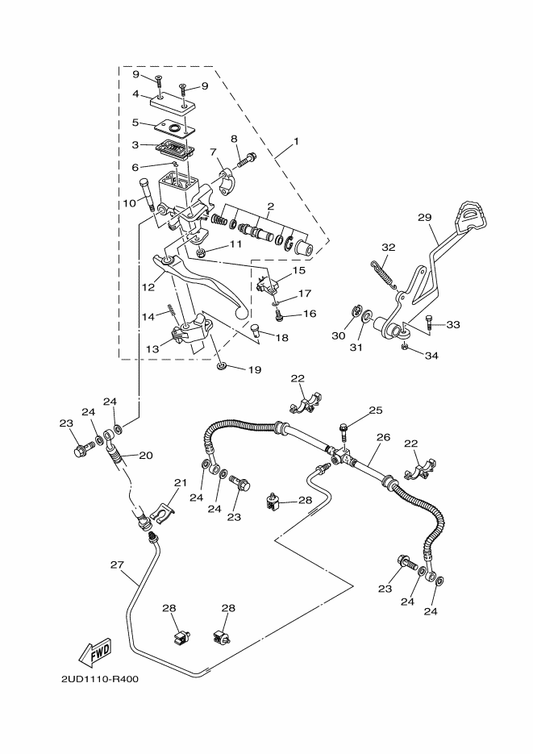 Yamaha 2UD-F589F-00 . Bolt, Lever — shown on the Rear Master Cylinder parts diagram