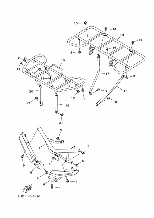Yamaha 2UD-F482J-00 Frame, Carrier 1 — shown on the Guard parts diagram