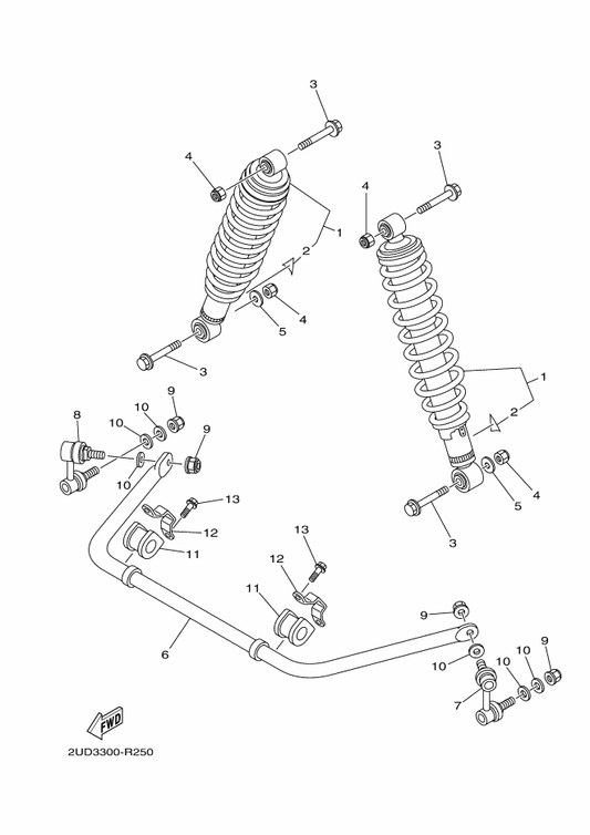 Yamaha BFE-F2200-50 Shock Absorber Assy, Rear — shown on the Rear Suspension parts diagram