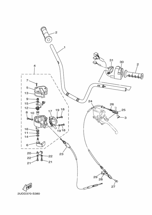 Yamaha 3B4-83976-01 Switch, Handle 1 — shown on the Steering Handle & Cable parts diagram