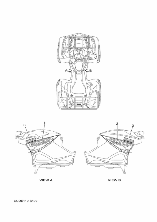 Yamaha 2UD-F1782-30 Emblem 2 — shown on the Graphics parts diagram