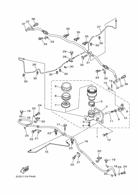 Yamaha 2PG-F5871-00 Pipe, Brake — shown on the Master Cylinder parts diagram