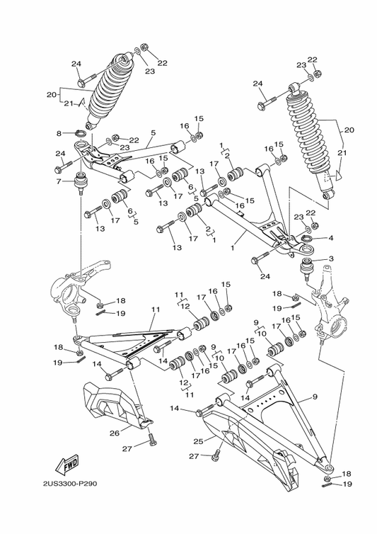 Yamaha 2PG-F3390-20 Shock Absorber Assy 2 — shown on the Front Suspension & Wheel parts diagram