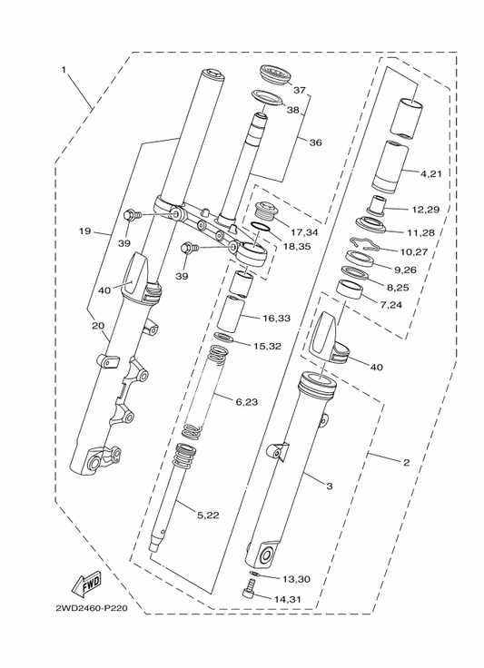 Yamaha 1WD-F3170-00 . . Cylinder Comp., Front Fork — shown on the Front Fork parts diagram