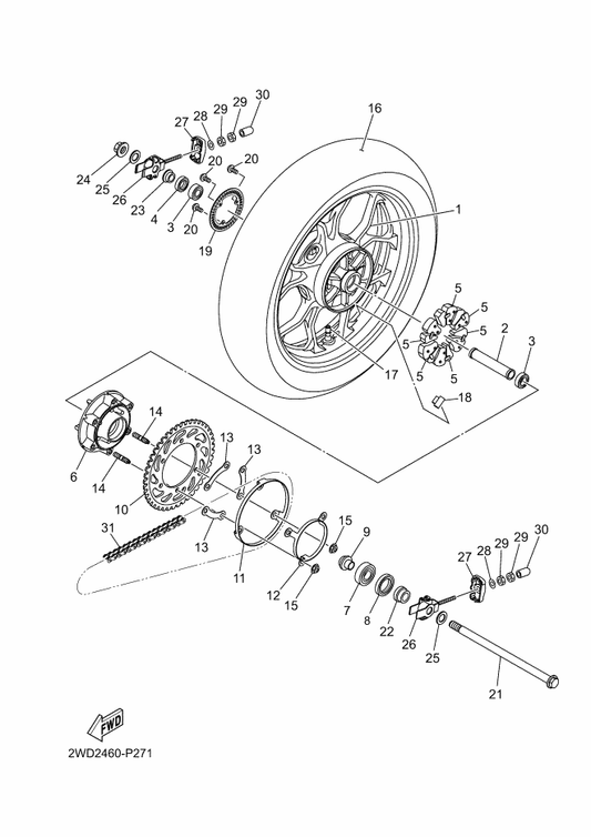Yamaha 1WD-F5366-00-P0 Clutch, Hub — shown on the Rear Wheel parts diagram