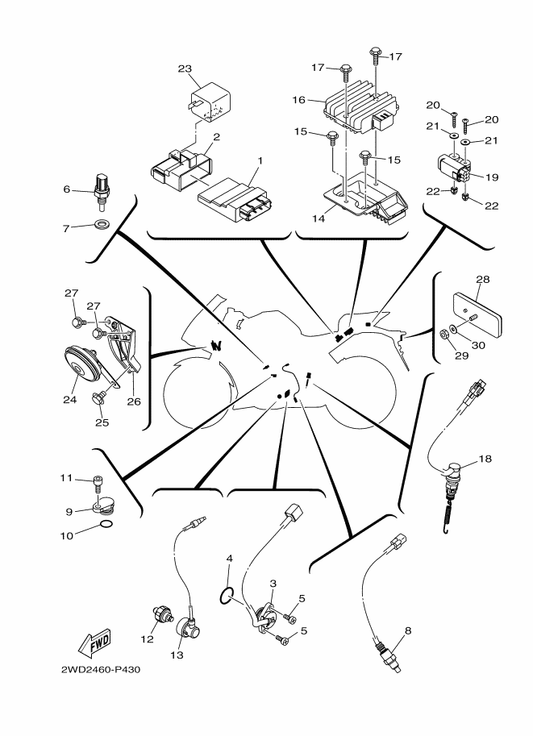 Yamaha 1WD-H2530-00 Stop Switch Assy — shown on the Electrical 2 parts diagram