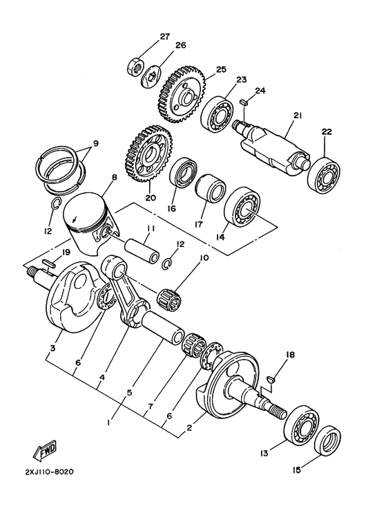 Yamaha 93306-20211 Bearing — shown on the Crankshaft & Piston parts diagram