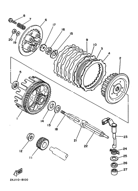 Yamaha 2J5-16357-00 Rod, Push 2 — shown on the Clutch parts diagram