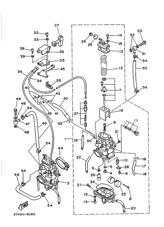 Yamaha 1KT-14298-00 パイプ — shown on the キヤブレタ parts diagram