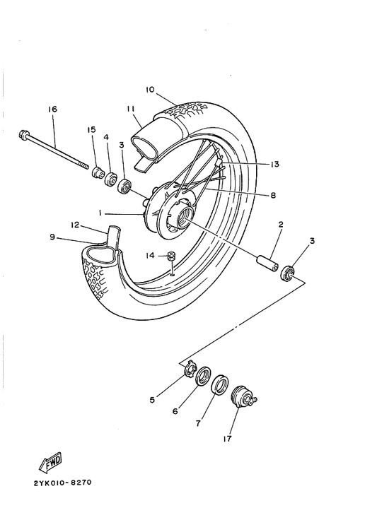 Yamaha 90387-15550 Collar — shown on the フロントホイール parts diagram