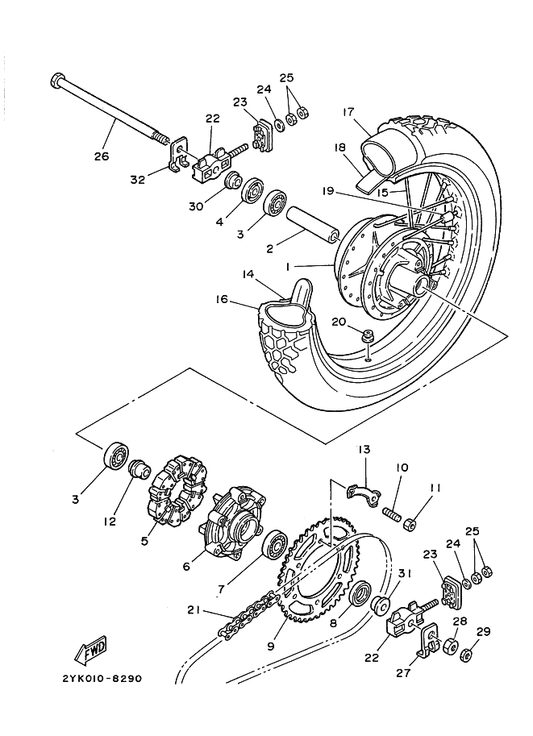 Yamaha 90387-153N7 Collar — shown on the リヤホイール parts diagram
