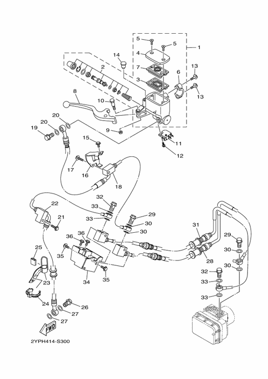Yamaha 2WD-F581J-01 Hose, Brake 4 — shown on the Front Master Cylinder parts diagram