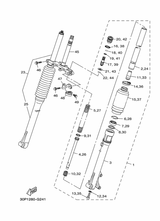 Yamaha 1B2-F3110-10 . Inner Tube Comp.1 — shown on the Front Fork parts diagram