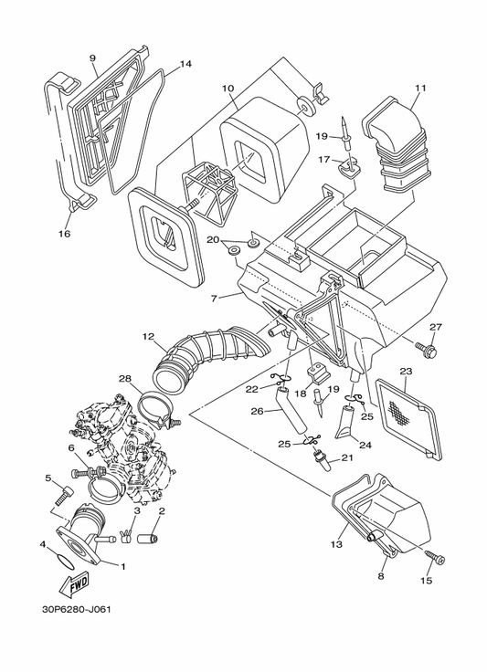 Yamaha 1B2-E4411-00 Case, Air Cleaner 1 — shown on the Intake parts diagram