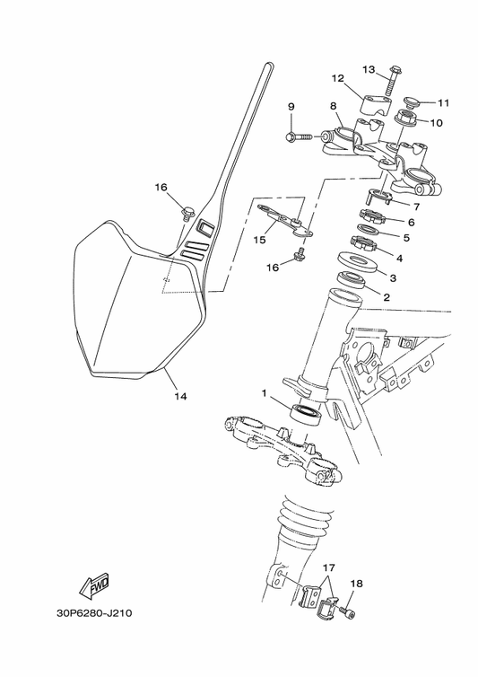Yamaha 90179-25W23 Nut — shown on the Steering parts diagram