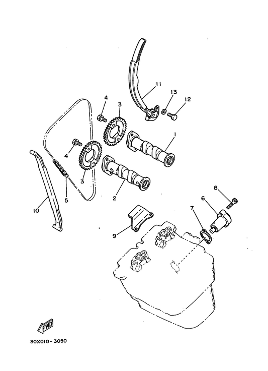 Yamaha 30X-12252-01 Damper, Chain 2 — shown on the Camshaft & Chain parts diagram