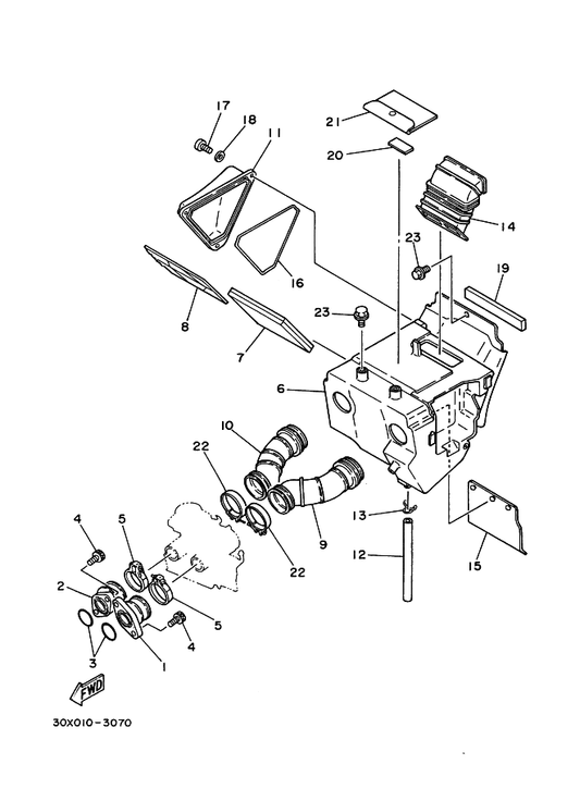 Yamaha 42U-13596-01 Joint, Carburetor 2 — shown on the Intake parts diagram