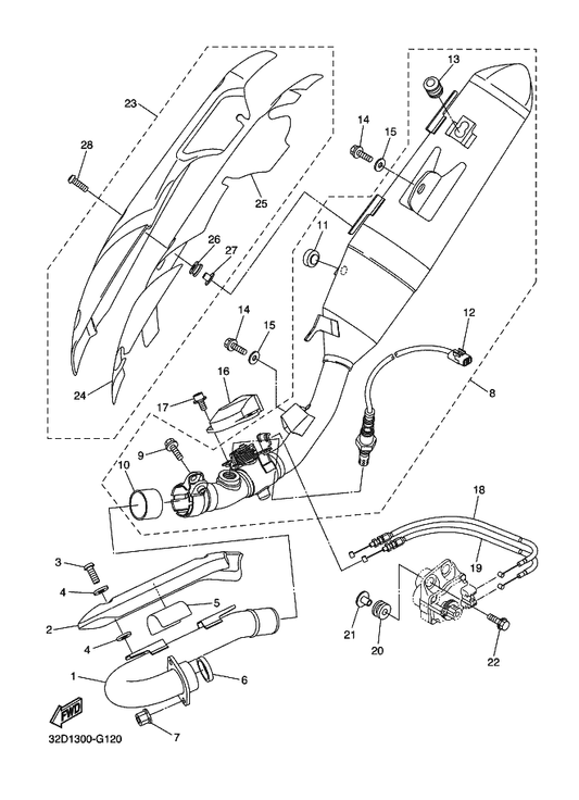 Yamaha 95024-10016 Bolt, Flange — shown on the Exhaust parts diagram