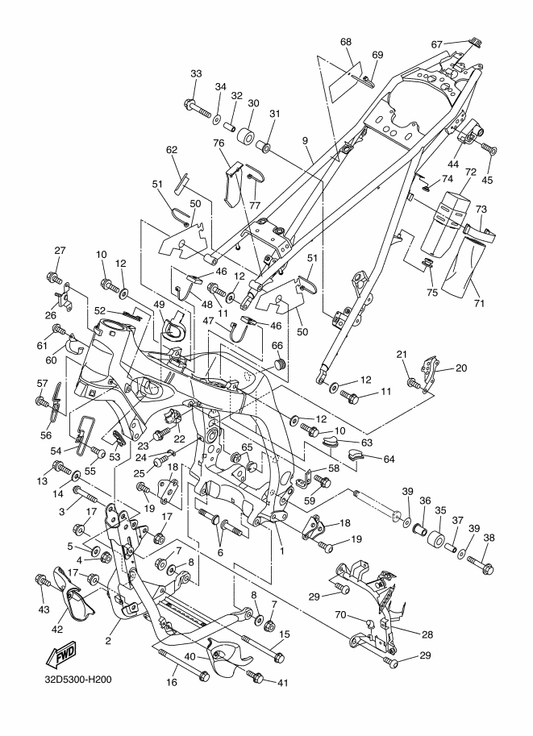 Yamaha 90119-06217 Bolt, With Washer — shown on the Frame parts diagram