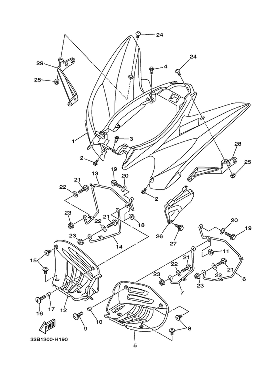Yamaha 33B-H3368-00 Stay, Flasher 1 — shown on the Rear Fender parts diagram