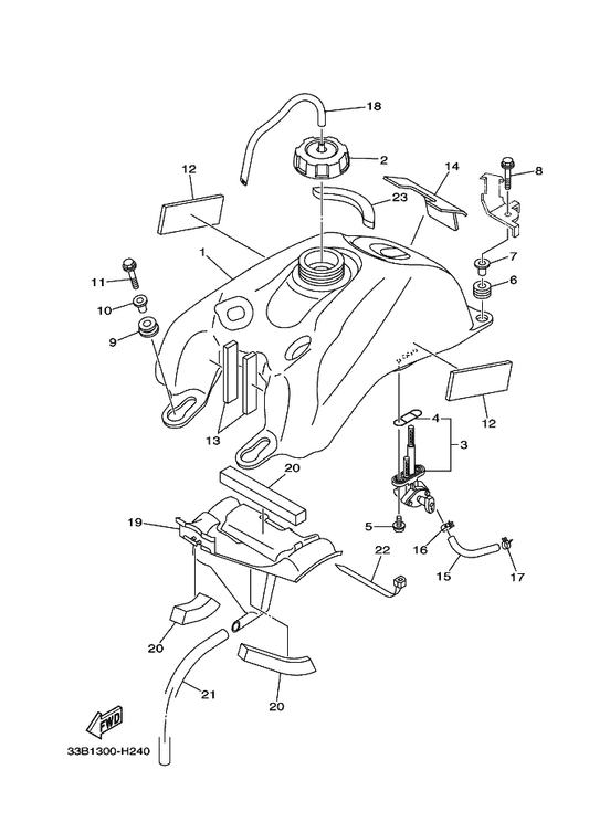 Yamaha 12S-F1746-00 Damper — shown on the Fuel Tank parts diagram