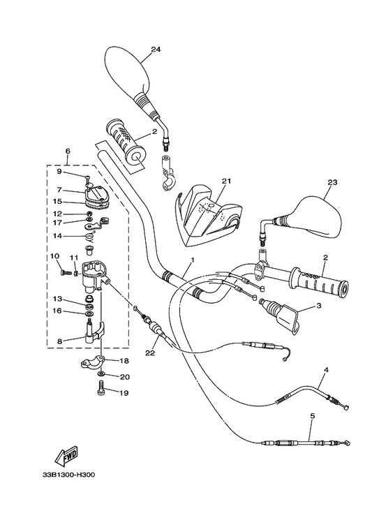 Yamaha 4D3-26311-00 Cable, Throttle 1 — shown on the Steering Handle & Cable parts diagram