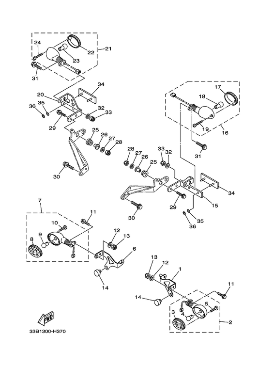 Yamaha 33B-H3320-00 Front Flasher Light Assy 2 — shown on the Flasher Light parts diagram