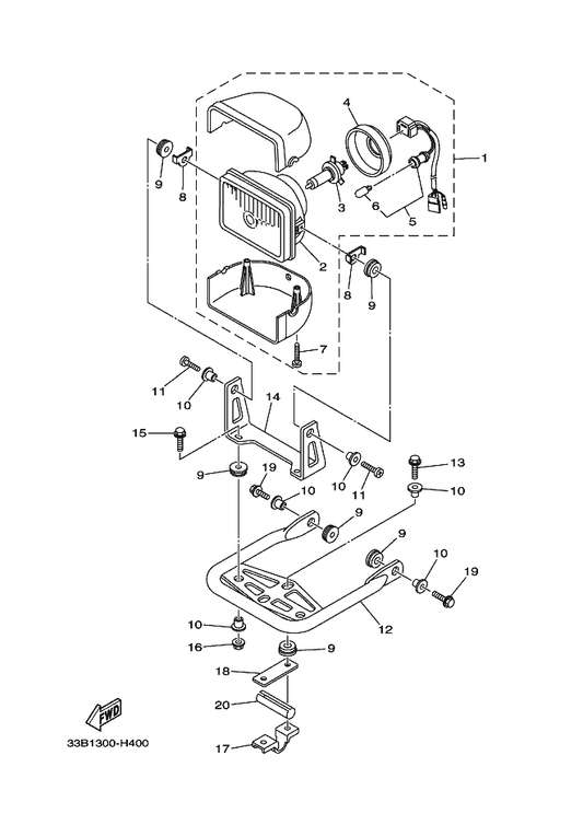 Yamaha 12S-F834V-00 Protector 1 — shown on the Headlight 2 parts diagram