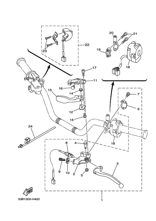 Yamaha 10P-F612E-00 Bracket — shown on the Handle Switch & Lever parts diagram