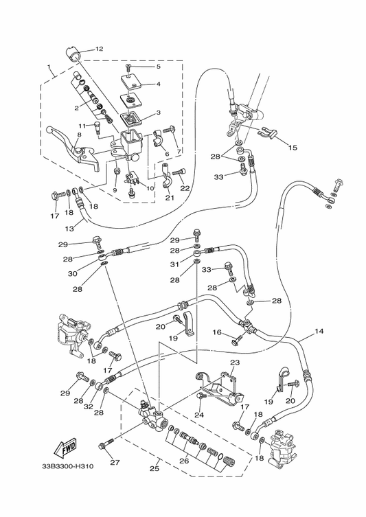 Yamaha 5MV-2589F-00 . Bolt, Lever — shown on the Front Master Cylinder parts diagram