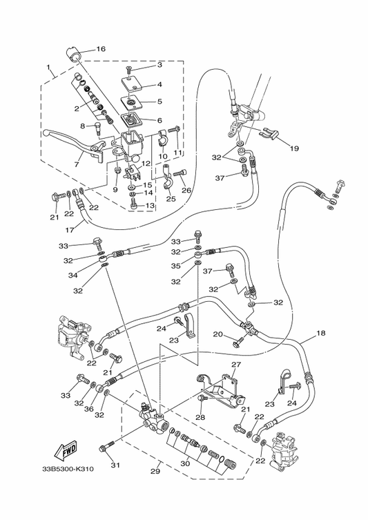 Yamaha 3B4-2589F-00 . Bolt, Lever — shown on the Front Master Cylinder parts diagram