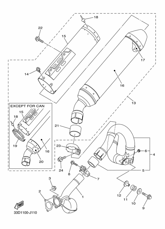 Yamaha 33D-14750-10 Silencer Assy — shown on the Exhaust parts diagram