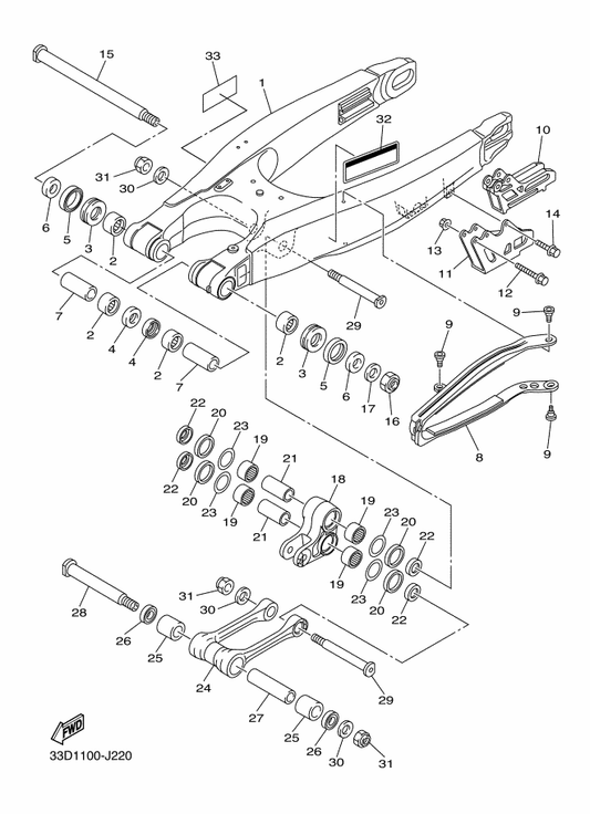 Yamaha 33D-22110-00 Rear Arm Comp. — shown on the Rear Arm parts diagram
