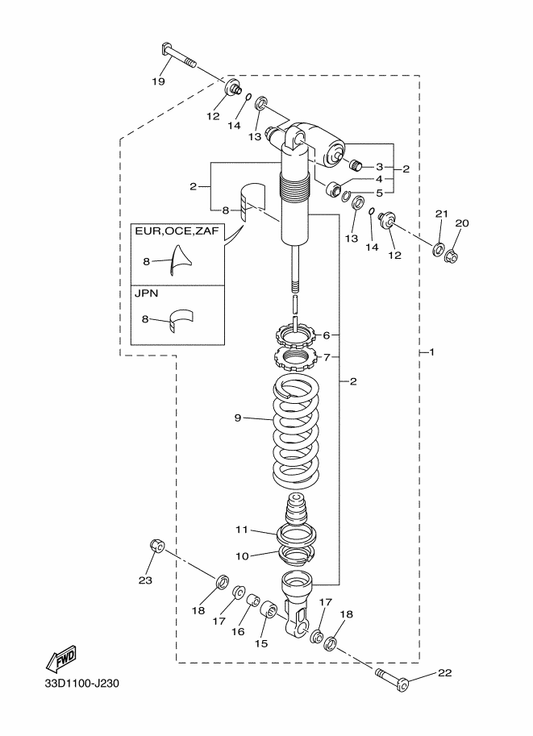 Yamaha 17D-22253-00 . Collar, Distance — shown on the Rear Suspension parts diagram