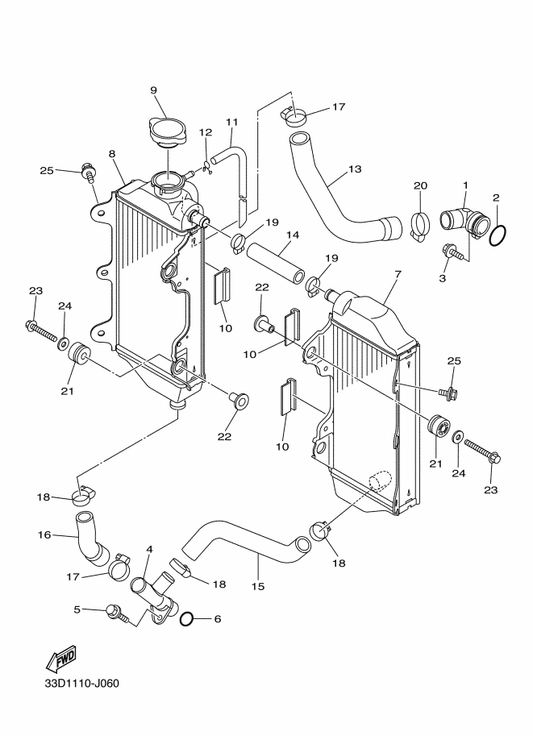 Yamaha 90119-06239 Bolt, With Washer — shown on the Radiator & Hose parts diagram