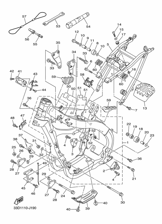 Yamaha 90105-10189 Bolt, Flange — shown on the Frame parts diagram