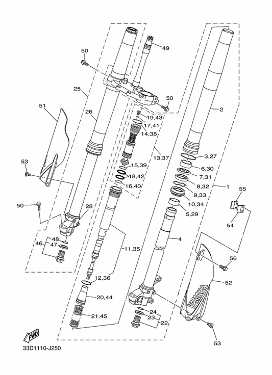 Yamaha 33D-23170-10 . Cylinder Comp., Front Fork — shown on the Front Fork parts diagram
