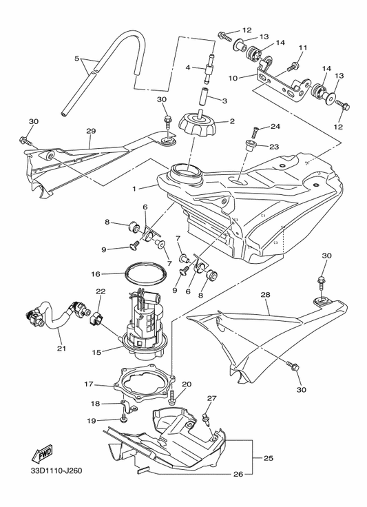 Yamaha 33D-24106-00 Tank Side Cover Assy 1 — shown on the Fuel Tank parts diagram