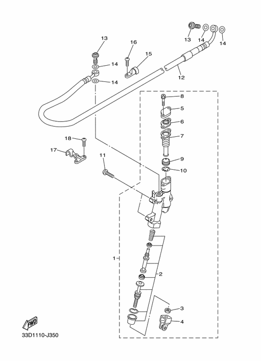 Yamaha 33D-2583V-00 Rr. Master Cylinder Assy. — shown on the Rear Master Cylinder parts diagram