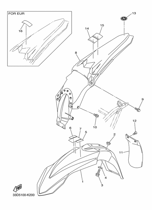 Yamaha 33D-21610-00 Rear Fender Comp. — shown on the Fender parts diagram