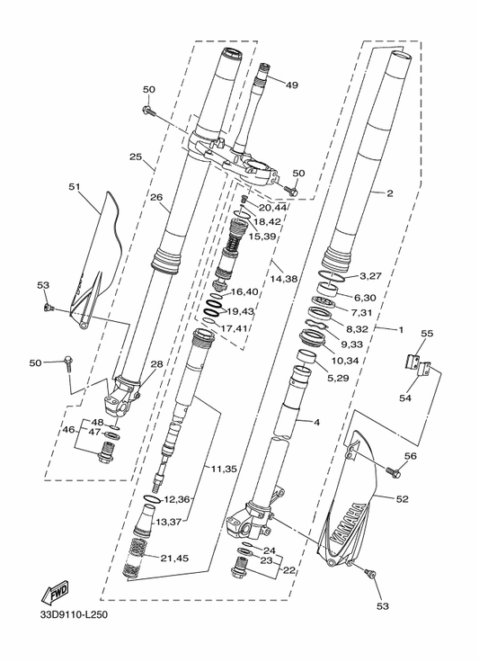Yamaha 33D-23170-30 . Cylinder Comp., Front Fork — shown on the Front Fork parts diagram
