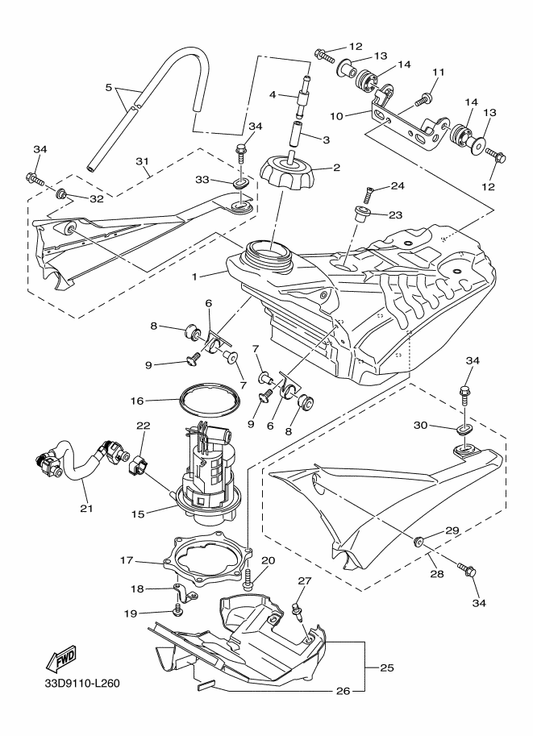 Yamaha 33D-2419A-00 Holder — shown on the Fuel Tank parts diagram