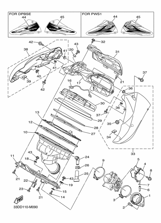 Yamaha 90450-58007 Hose Clamp Assy — shown on the Intake parts diagram